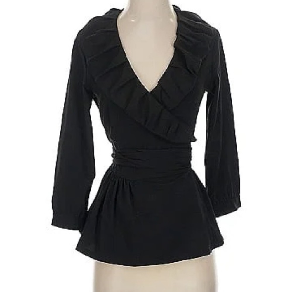 Elegant Black Ruffle V-Neck Women's Top